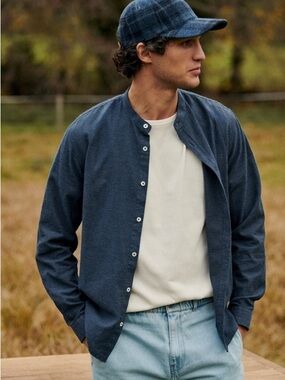 Sézane Octobre Benny Flannel Shirt in Flanelle Bleu Chiné